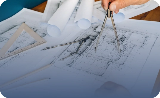 Blueprint planning image representing professional liability insurance services for businesses in California